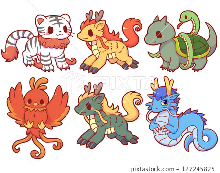 The four gods and the kirin in Chinese mythology The four gods and the kirin in Chinese mythology 127245825