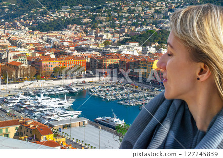 Woman enjoy morning sun in Nice landscape view 127245839