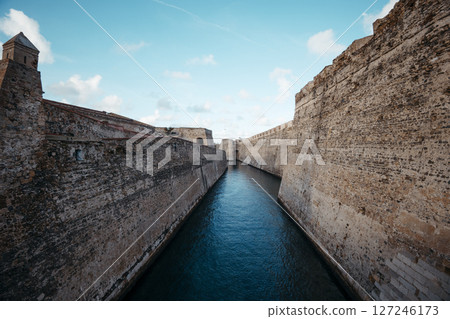 Moat Between the Royal Walls of Ceuta, Spain. Historic Fortress Architecture Moat Between the Royal Walls of Ceuta, Spain. Historic Fortress Architecture 127246173