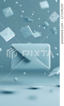 3D email inbox with floating notification icon, light blue tone, 127246285