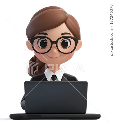 Cute 3D businesswoman working with laptop, Cute 3D businesswoman working with laptop, 127246376