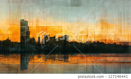 3D futuristic city skyline with data overlay, 127246441