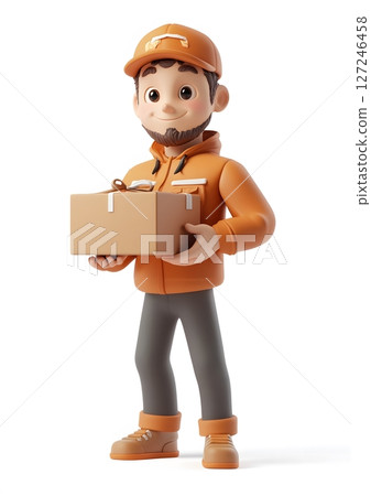 Clay 3D delivery man handing over parcel, 127246458
