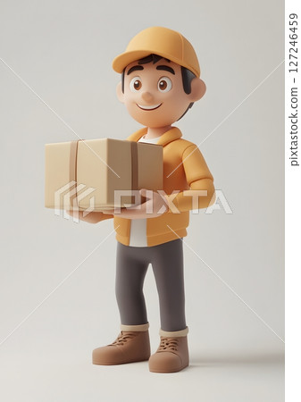 Clay 3D delivery man handing over parcel, 127246459