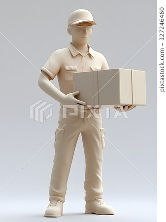 Clay 3D delivery man handing over parcel, 127246460
