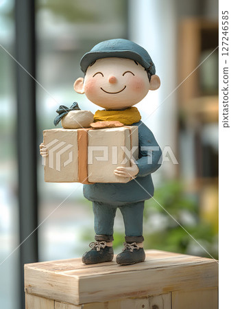 Clay style 3D delivery box with happy customer, 127246585