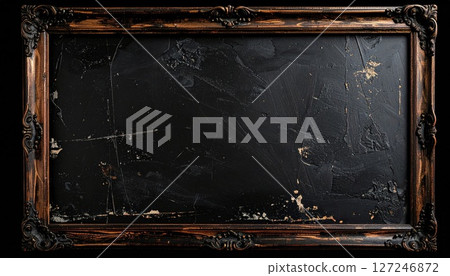 Dark Brown Vintage Frame with Black Blackboard Background 127246872