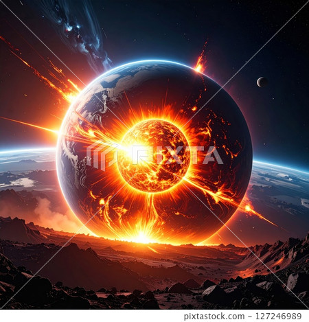 Fiery Planet Explosion in Space - Stock Illustration [127246989] - PIXTA