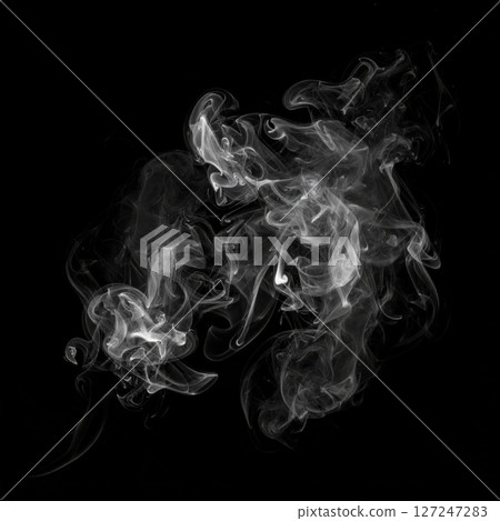 Abstract White Smoke Swirls on Black Background Abstract White Smoke Swirls on Black Background 127247283