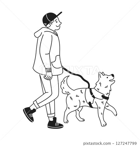 Person Walking a Dog in Minimalistic Style 127247799