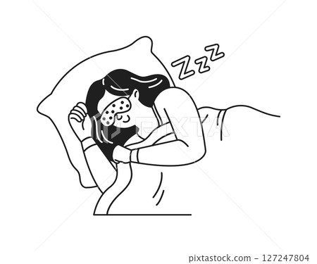 Illustration of Woman Sleeping with Eye Mask Illustration of Woman Sleeping with Eye Mask 127247804