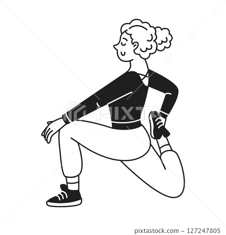 Black and White Illustration of Woman Stretching 127247805