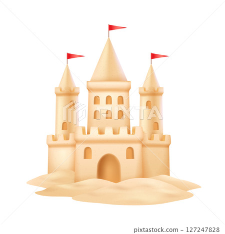 Illustration of a Sandcastle with Red Flags 127247828