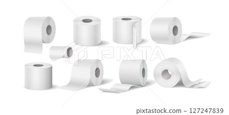 Realistic toilet paper rolls on plain background 127247839