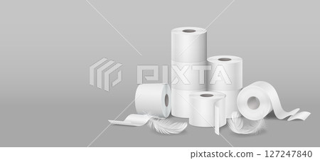 Rolls of Toilet Paper on Grey Background 127247840