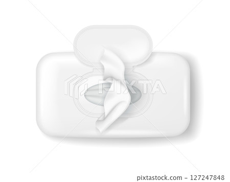 Top view of open white wet wipes package Top view of open white wet wipes package 127247848