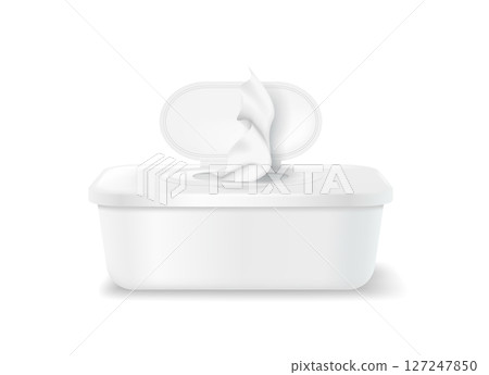 White Plastic Container with Open Lid and Tissues White Plastic Container with Open Lid and Tissues 127247850