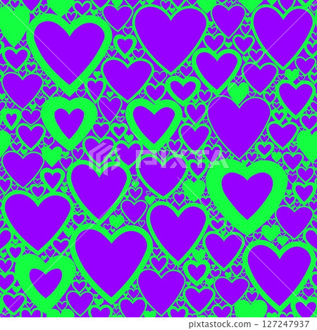 Seamless pattern with linear heart design on color background. 127247937