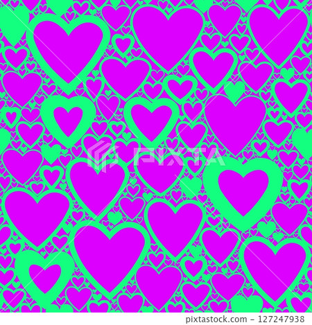 Seamless pattern with linear heart design on color background. 127247938