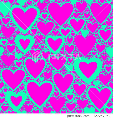 Seamless pattern with linear heart design on color background. 127247939