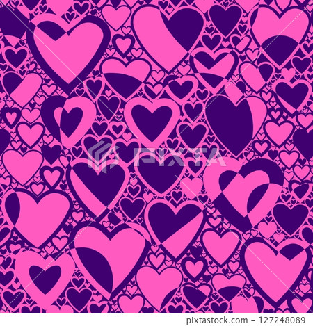 Seamless pattern with linear heart design on color background. Seamless pattern with linear heart design on color background. 127248089