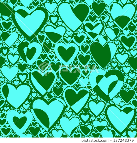 Seamless pattern with linear heart design on color background. 127248379