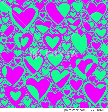 Seamless pattern with linear heart design on color background. Seamless pattern with linear heart design on color background. 127248606