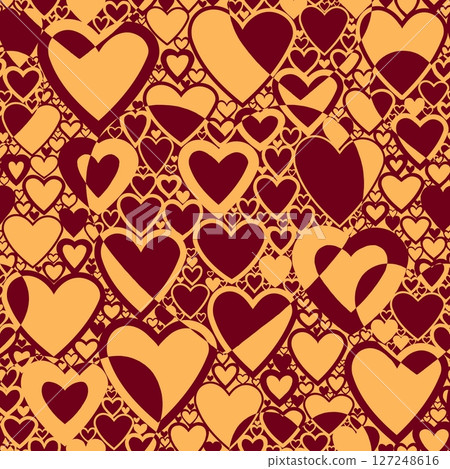 Seamless pattern with linear heart design on color background. Seamless pattern with linear heart design on color background. 127248616