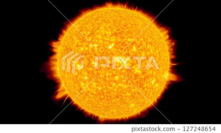 Closeup sun image fiery surface texture and bright light 127248654