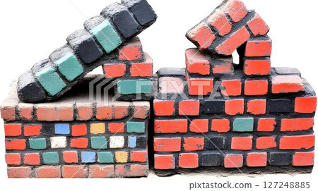 Colorful brick composition abstract texture and building material background 127248885