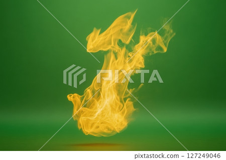 Orange Red Flames Engulf on green screen background. Vibrant fire animated on green backdrop. Burning flame animation. Frame Template. Chroma key. Motion graphics. Creative video for overlay. Inferno 127249046