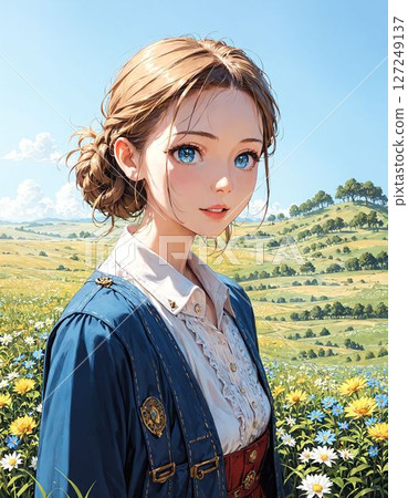 A woman standing in the grassland 127249137