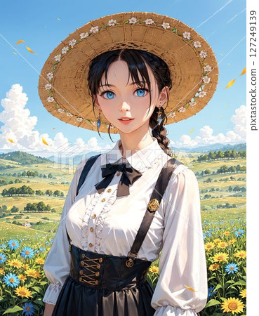 A woman standing in the grassland 127249139