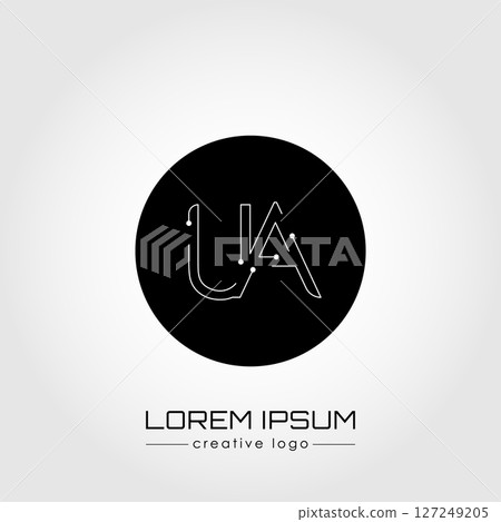 The creative logo is the letter U and A. A design element of a logo, business card, corporate sign or monogram. The idea of a thematic design The creative logo is the letter U and A. A design element of a logo, business card, corporate sign or monogram. The idea of a thematic design 127249205