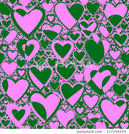 Seamless pattern with linear heart design on color background. 127249459