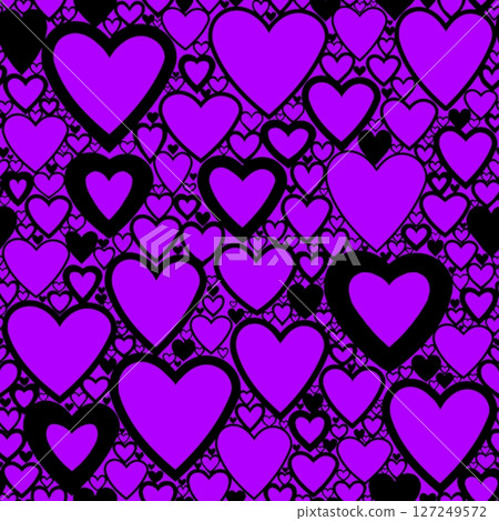 Seamless pattern with linear heart design on color background. 127249572