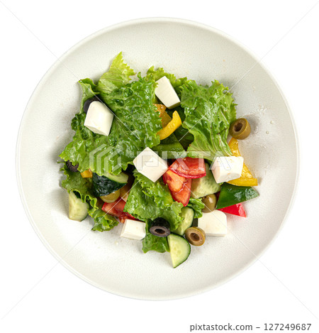 Isolated portion of fresh greek salad Isolated portion of fresh greek salad 127249687