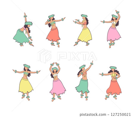 Hula dance moves, colored sketch 127250021