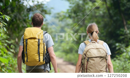 Jungle trek couple hiking adventure 127250208