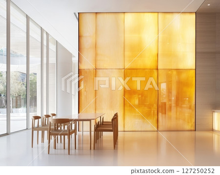 Modern interior with glowing onyx wall 127250252