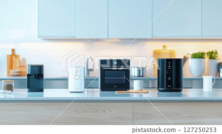 Modern kitchen appliances on countertop 127250253