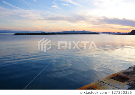 Minamiawaji City, Hyogo Prefecture: View of Tokushima and Naruto from Ama Beach at dusk 127250336