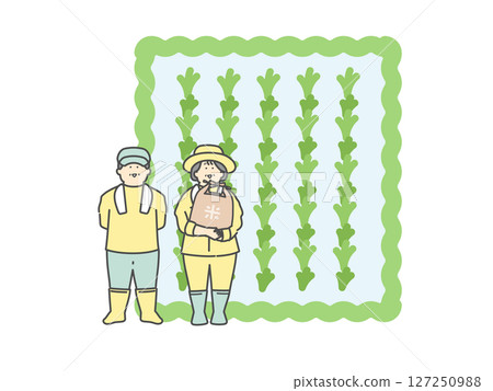 稻田和一位老年農民的插圖 127250988