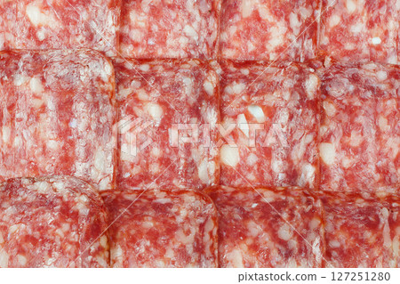 Sliced salami detail texture background Sliced salami detail texture background 127251280