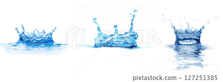 Macro photography of beautiful water splashes isolated on white background. Macro photography of beautiful water splashes isolated on white background. 127251385