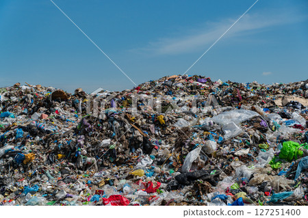 A huge landfill of mixed waste, including plastics, underscores the ongoing battle with pollution and ecological management 127251400