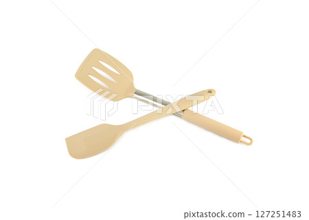 Set of kitchen spatulas isolated on white. Set of kitchen spatulas isolated on white. 127251483