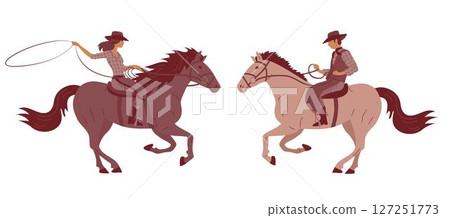 Two cowboys riders on horses 127251773