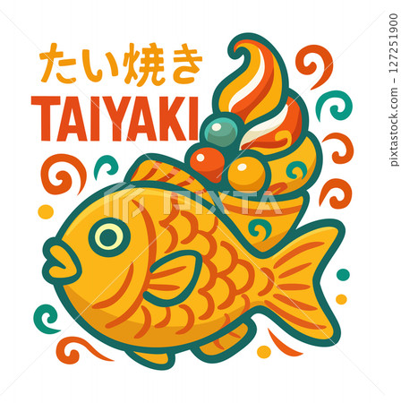 Taiyaki. Japanese traditional dessert. Bright vector poster with lettering Taiyaki. Japanese traditional dessert. Bright vector poster with lettering 127251900