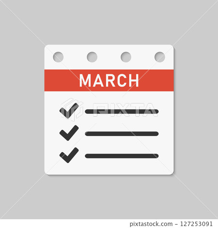 Icon calendar March month, to-do list, checklist 127253091